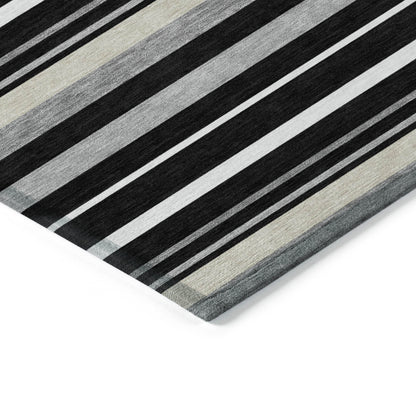 Tabselect Home Line 5' X 8' Black Ivory And Gray Striped Washable Indoor Outdoor Area Rug