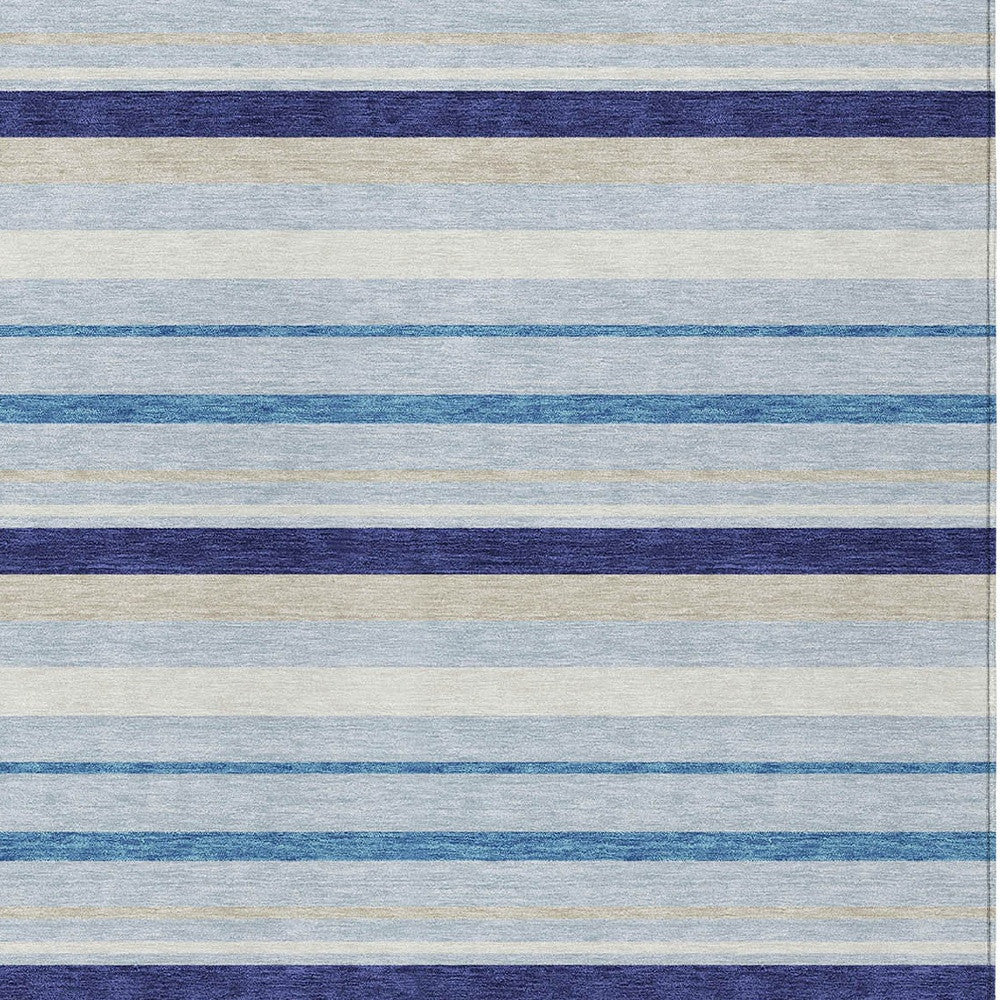 Tabselect Home Line 5' X 8' Blue Purple And Gray Striped Washable Indoor Outdoor Area Rug
