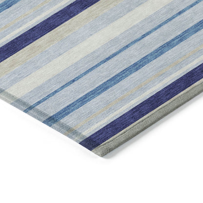 Tabselect Home Line 5' X 8' Blue Purple And Gray Striped Washable Indoor Outdoor Area Rug