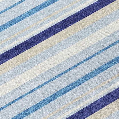 Tabselect Home Line 5' X 8' Blue Purple And Gray Striped Washable Indoor Outdoor Area Rug