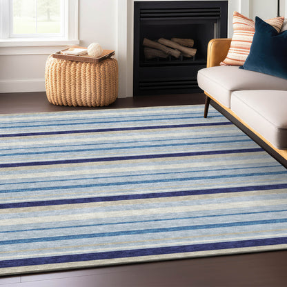 Tabselect Home Line 5' X 8' Blue Purple And Gray Striped Washable Indoor Outdoor Area Rug