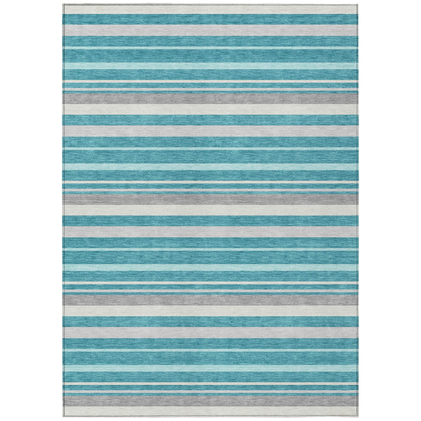 Tabselect Home Line 5' X 8' Teal Blue Gray And Ivory Striped Washable Indoor Outdoor Area Rug