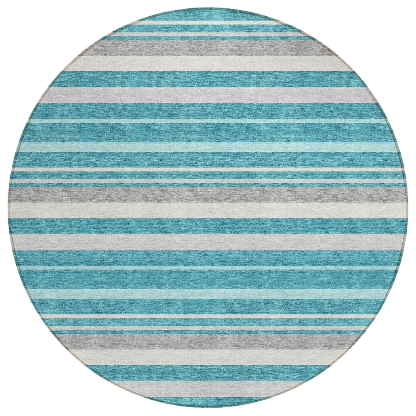 Tabselect Home Line 8' Teal Blue Gray And Ivory Round Striped Washable Indoor Outdoor Area Rug