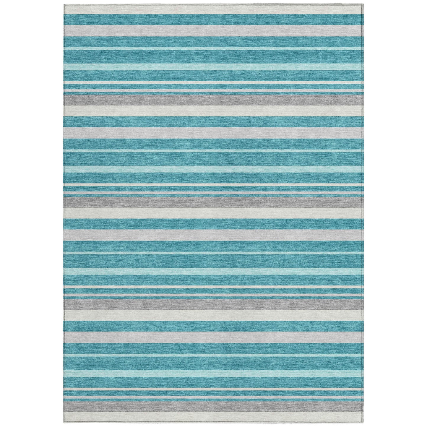 Tabselect Home Line 8' X 10' Teal Blue Gray And Ivory Striped Washable Indoor Outdoor Area Rug