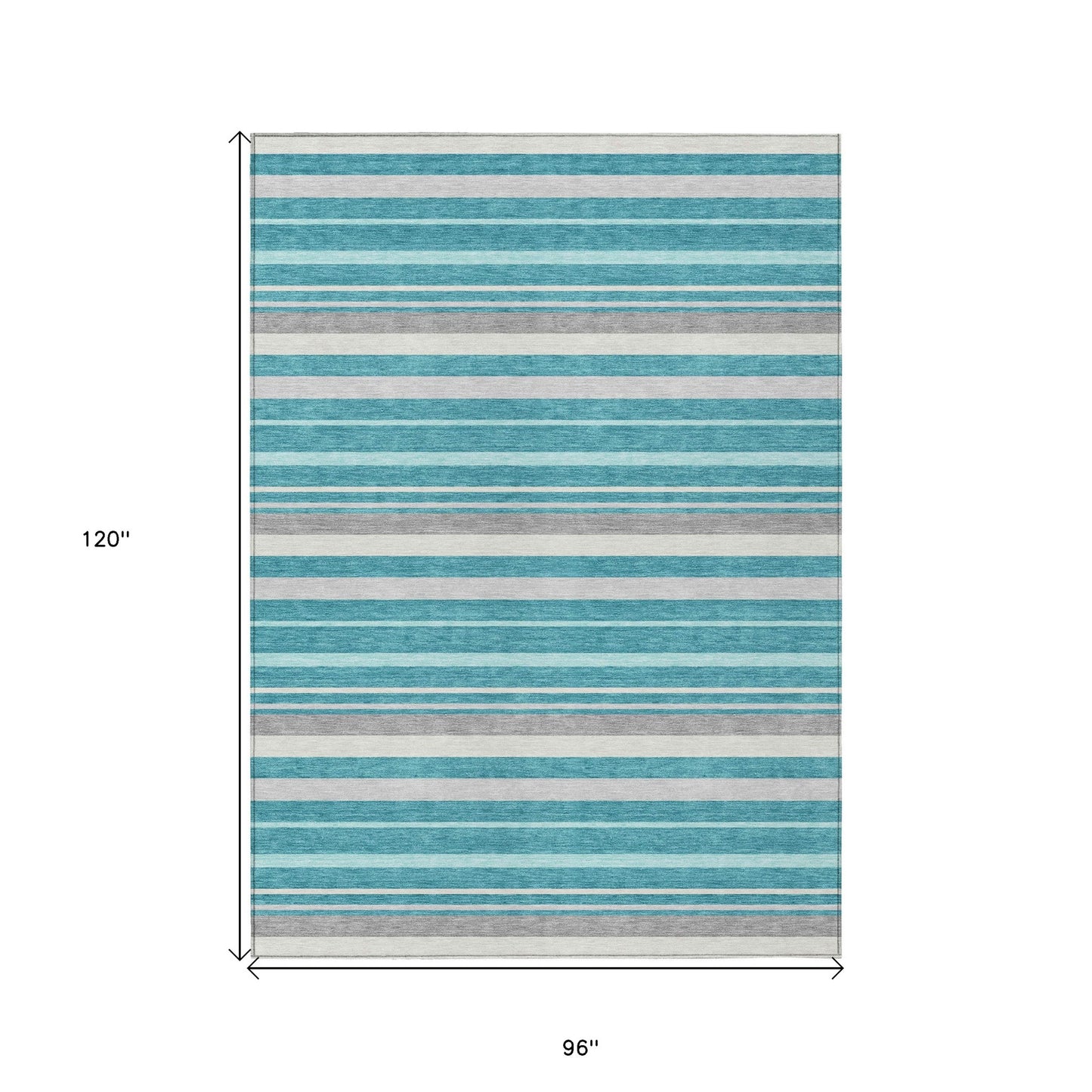 Tabselect Home Line 8' X 10' Teal Blue Gray And Ivory Striped Washable Indoor Outdoor Area Rug