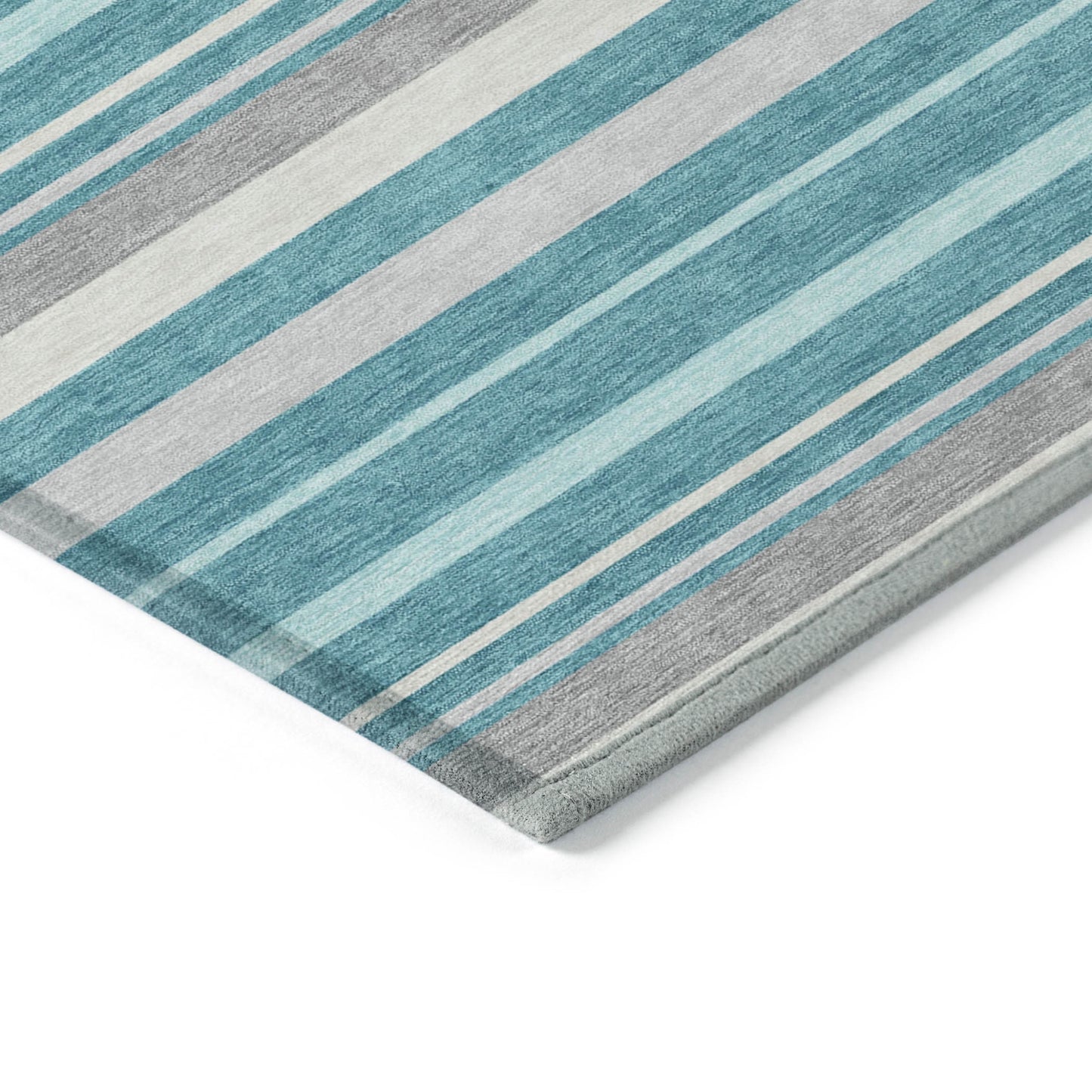 Tabselect Home Line 8' X 10' Teal Blue Gray And Ivory Striped Washable Indoor Outdoor Area Rug