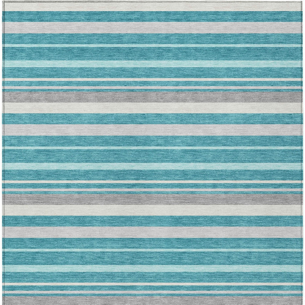 Tabselect Home Line 8' X 10' Teal Blue Gray And Ivory Striped Washable Indoor Outdoor Area Rug