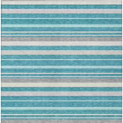 Tabselect Home Line 8' X 10' Teal Blue Gray And Ivory Striped Washable Indoor Outdoor Area Rug