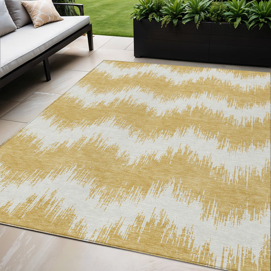 Tabselect Home Line 5' X 8' Gold And Ivory Chevron Washable Indoor Outdoor Area Rug