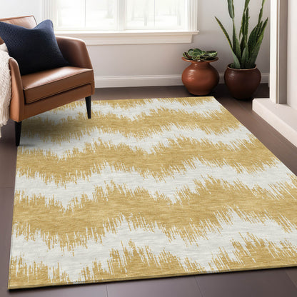 Tabselect Home Line 5' X 8' Gold And Ivory Chevron Washable Indoor Outdoor Area Rug