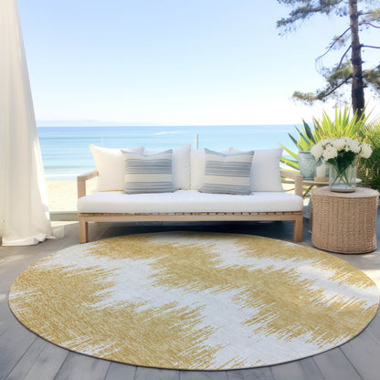 Tabselect Home Line 8' Gold And Ivory Round Chevron Washable Indoor Outdoor Area Rug