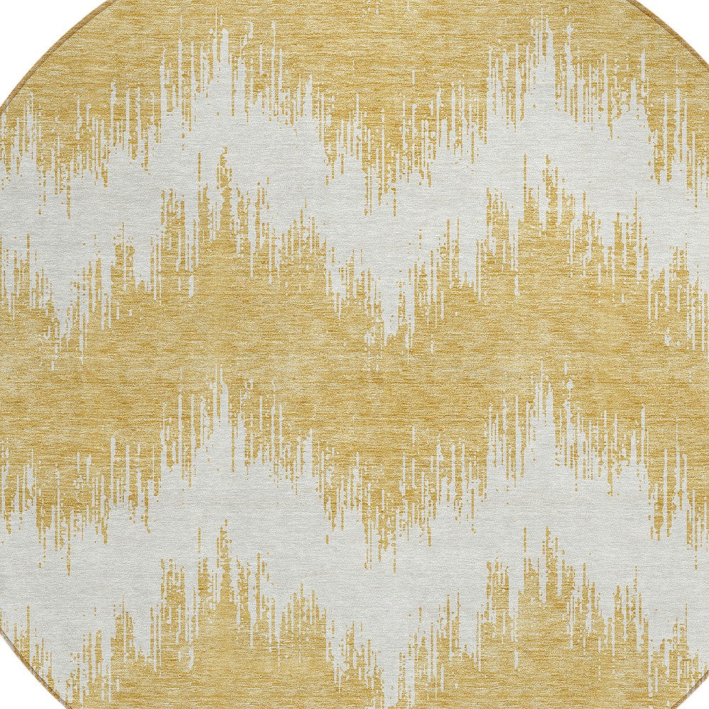 Tabselect Home Line 8' Gold And Ivory Round Chevron Washable Indoor Outdoor Area Rug