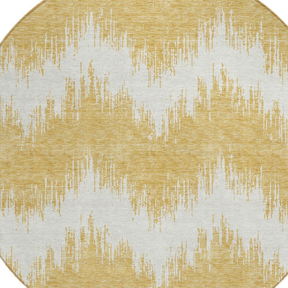 Tabselect Home Line 8' Gold And Ivory Round Chevron Washable Indoor Outdoor Area Rug