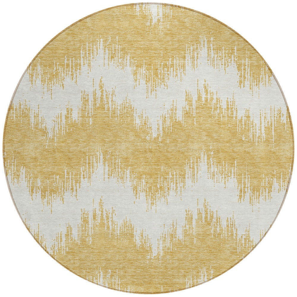 Tabselect Home Line 8' Gold And Ivory Round Chevron Washable Indoor Outdoor Area Rug