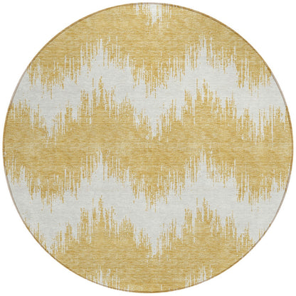 Tabselect Home Line 8' Gold And Ivory Round Chevron Washable Indoor Outdoor Area Rug