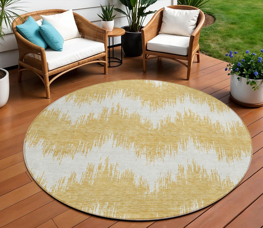 Tabselect Home Line 8' Gold And Ivory Round Chevron Washable Indoor Outdoor Area Rug