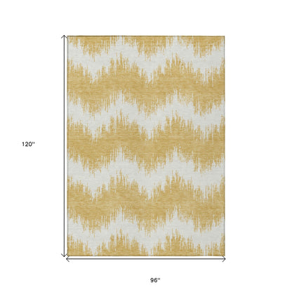 Tabselect Home Line 8' X 10' Gold And Ivory Chevron Washable Indoor Outdoor Area Rug