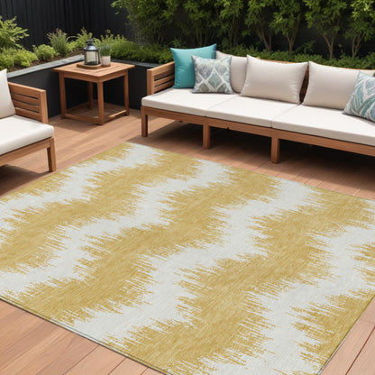 Tabselect Home Line 8' X 10' Gold And Ivory Chevron Washable Indoor Outdoor Area Rug
