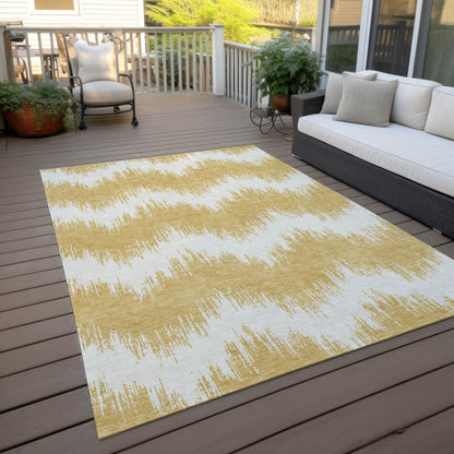 Tabselect Home Line 8' X 10' Gold And Ivory Chevron Washable Indoor Outdoor Area Rug