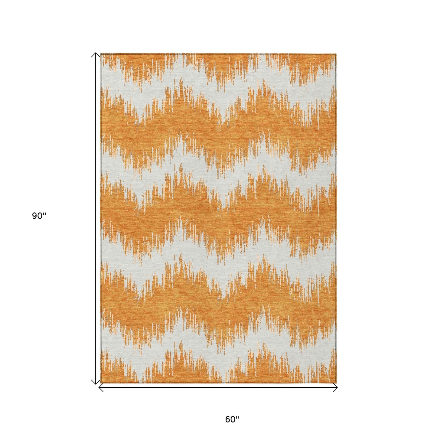 Tabselect Home Line 5' X 8' Orange And Ivory Chevron Washable Indoor Outdoor Area Rug