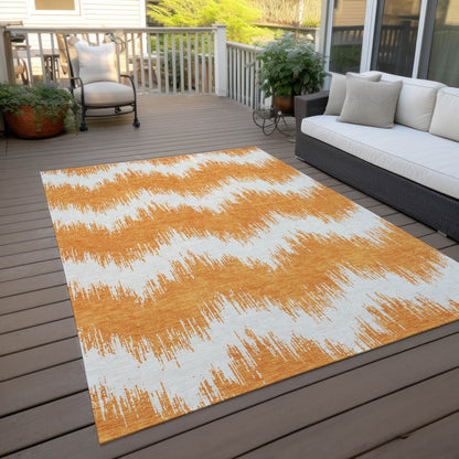 Tabselect Home Line 5' X 8' Orange And Ivory Chevron Washable Indoor Outdoor Area Rug