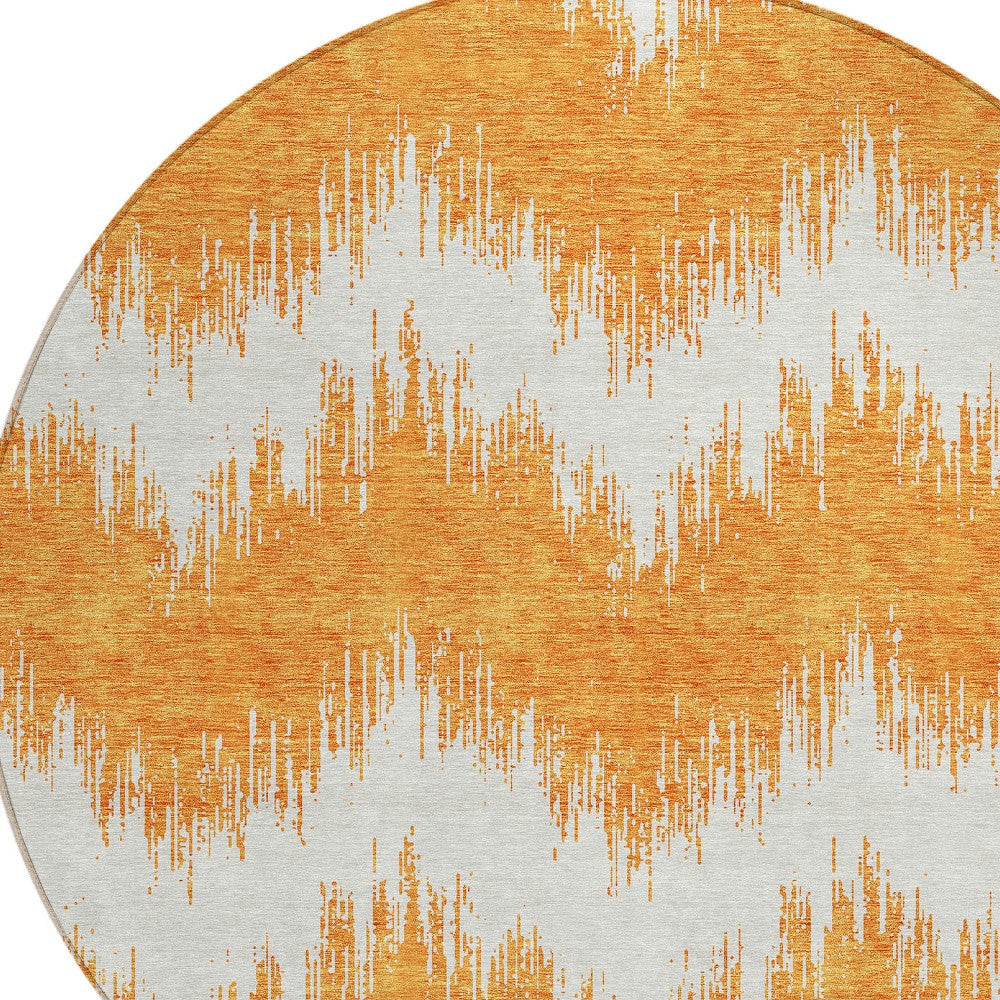 Tabselect Home Line 8' Orange And Ivory Round Chevron Washable Indoor Outdoor Area Rug