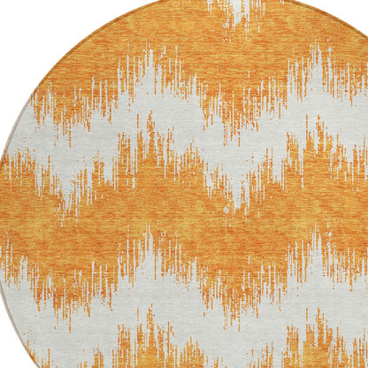Tabselect Home Line 8' Orange And Ivory Round Chevron Washable Indoor Outdoor Area Rug