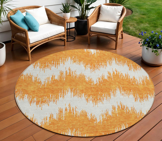 Tabselect Home Line 8' Orange And Ivory Round Chevron Washable Indoor Outdoor Area Rug