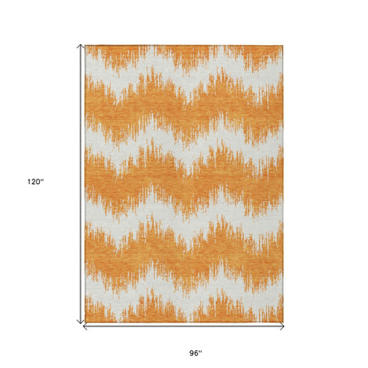 Tabselect Home Line 8' X 10' Orange And Ivory Chevron Washable Indoor Outdoor Area Rug