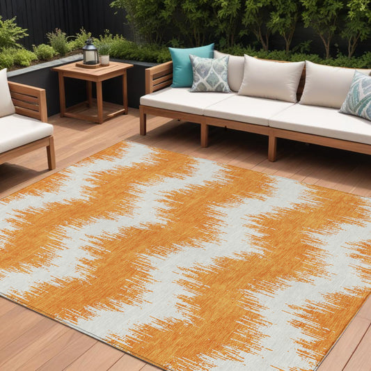 Tabselect Home Line 8' X 10' Orange And Ivory Chevron Washable Indoor Outdoor Area Rug