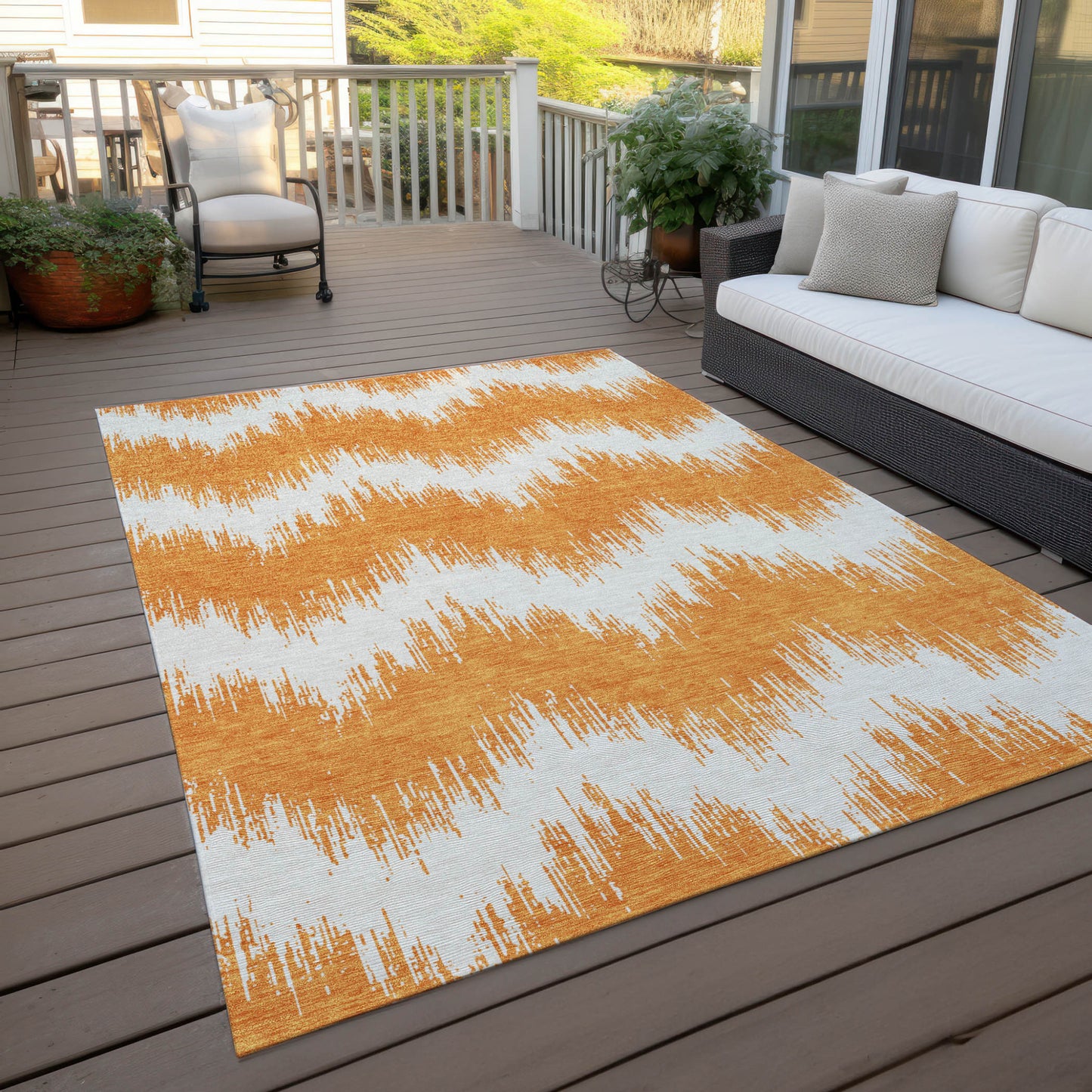 Tabselect Home Line 8' X 10' Orange And Ivory Chevron Washable Indoor Outdoor Area Rug