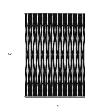 Tabselect Home Line 5' X 8' Black Ivory And Gray Geometric Washable Indoor Outdoor Area Rug
