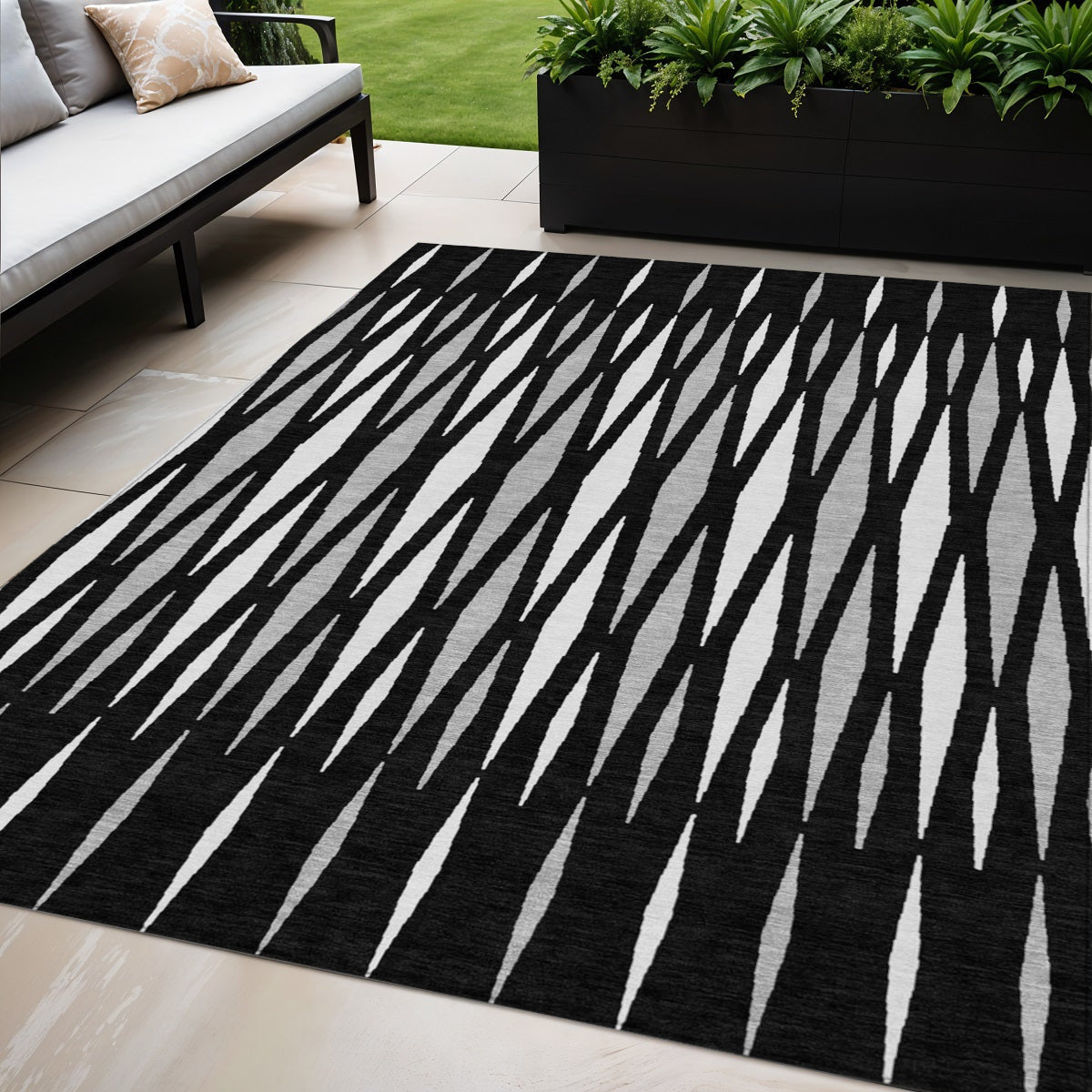 Tabselect Home Line 5' X 8' Black Ivory And Gray Geometric Washable Indoor Outdoor Area Rug