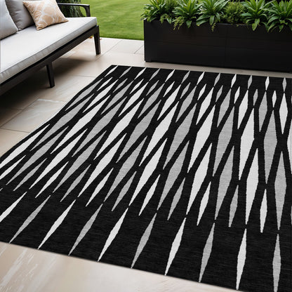 Tabselect Home Line 5' X 8' Black Ivory And Gray Geometric Washable Indoor Outdoor Area Rug