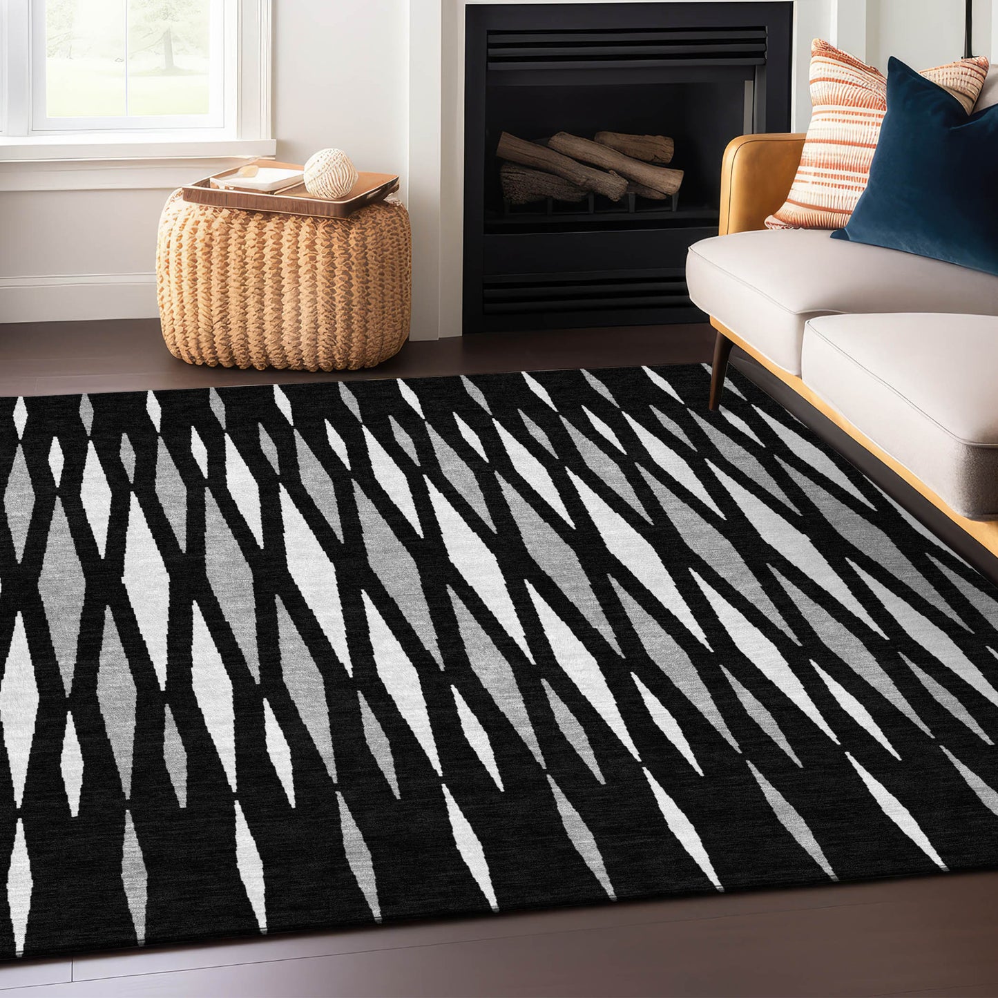 Tabselect Home Line 5' X 8' Black Ivory And Gray Geometric Washable Indoor Outdoor Area Rug