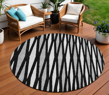 Tabselect Home Line 8' Black Ivory And Gray Round Geometric Washable Indoor Outdoor Area Rug