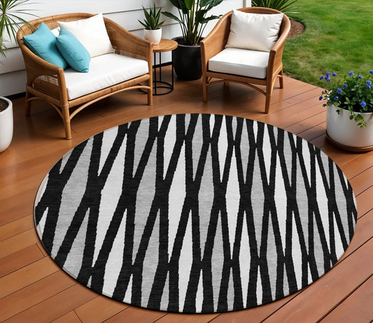 Tabselect Home Line 8' Black Ivory And Gray Round Geometric Washable Indoor Outdoor Area Rug