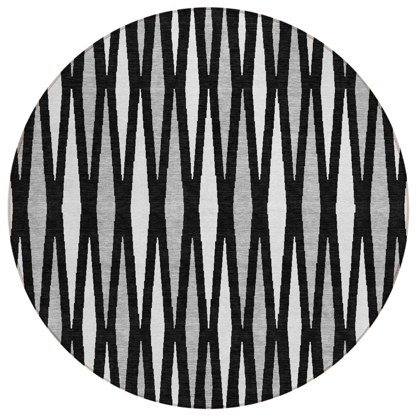 Tabselect Home Line 8' Black Ivory And Gray Round Geometric Washable Indoor Outdoor Area Rug