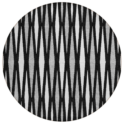 Tabselect Home Line 8' Black Ivory And Gray Round Geometric Washable Indoor Outdoor Area Rug