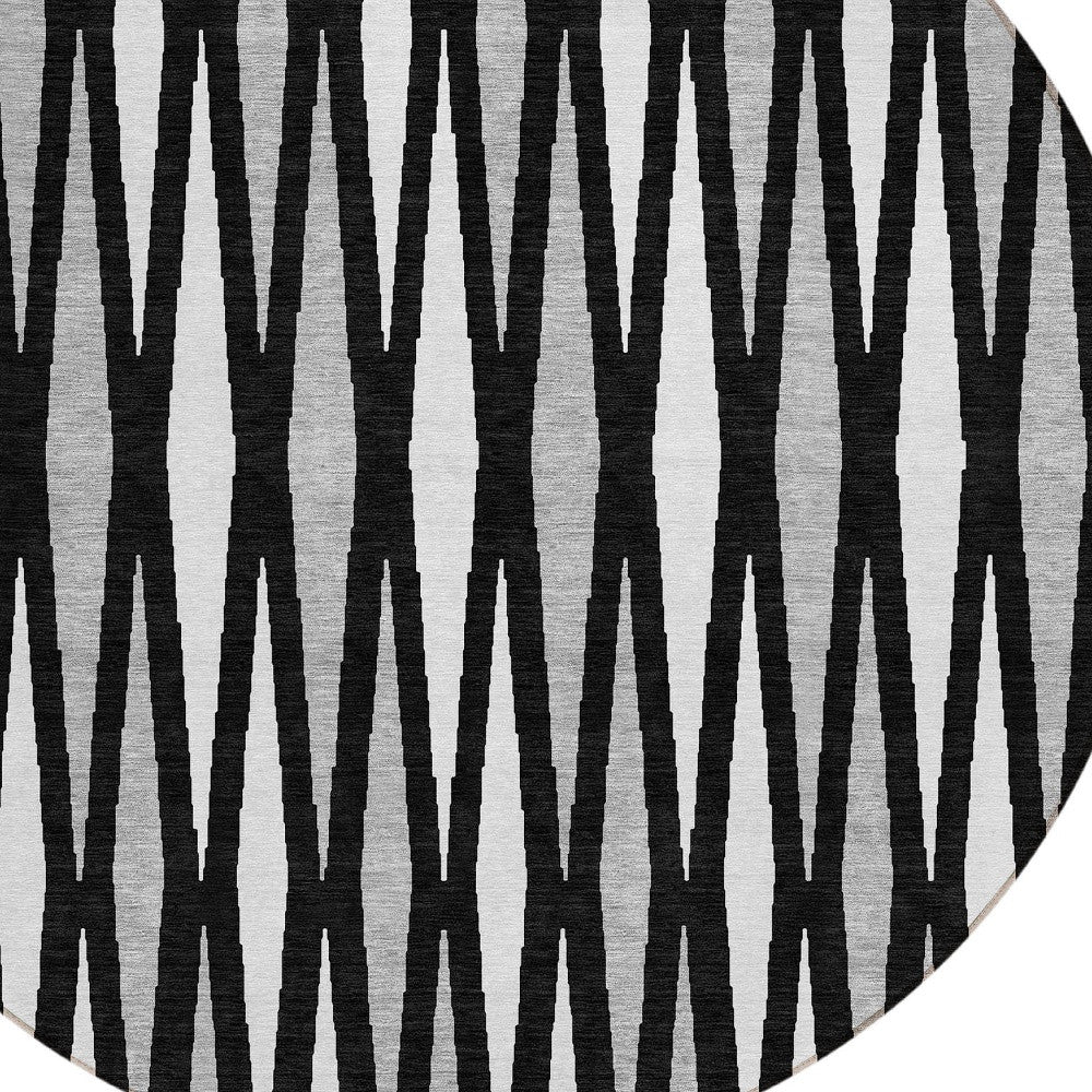 Tabselect Home Line 8' Black Ivory And Gray Round Geometric Washable Indoor Outdoor Area Rug