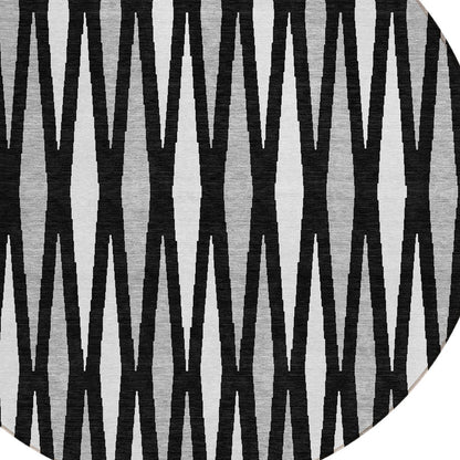 Tabselect Home Line 8' Black Ivory And Gray Round Geometric Washable Indoor Outdoor Area Rug