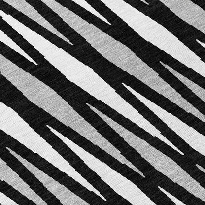 Tabselect Home Line 8' Black Ivory And Gray Round Geometric Washable Indoor Outdoor Area Rug