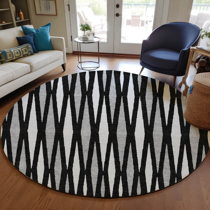 Tabselect Home Line 8' Black Ivory And Gray Round Geometric Washable Indoor Outdoor Area Rug