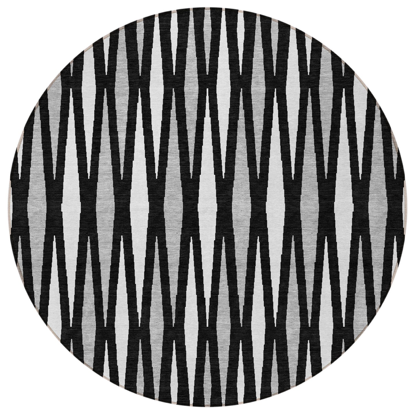 Tabselect Home Line 8' Black Ivory And Gray Round Geometric Washable Indoor Outdoor Area Rug