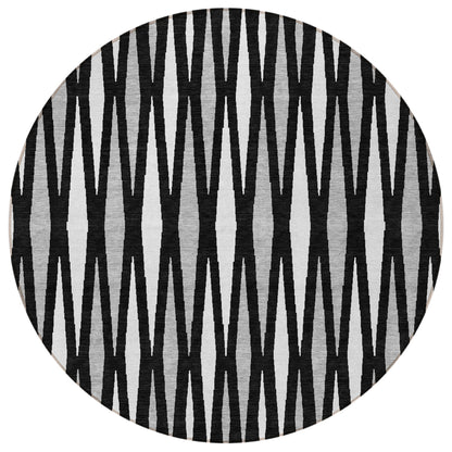 Tabselect Home Line 8' Black Ivory And Gray Round Geometric Washable Indoor Outdoor Area Rug
