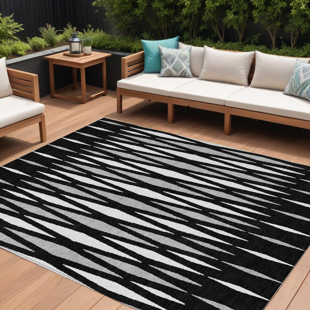 Tabselect Home Line 8' X 10' Black Ivory And Gray Geometric Washable Indoor Outdoor Area Rug