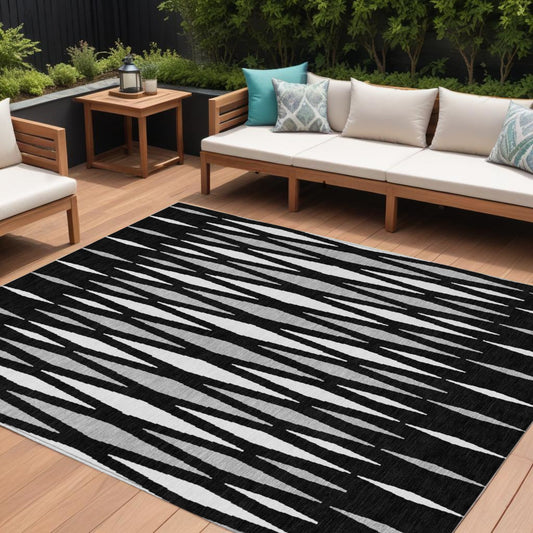 Tabselect Home Line 8' X 10' Black Ivory And Gray Geometric Washable Indoor Outdoor Area Rug