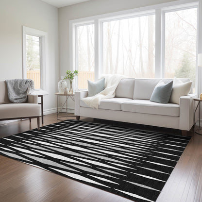 Tabselect Home Line 8' X 10' Black Ivory And Gray Geometric Washable Indoor Outdoor Area Rug