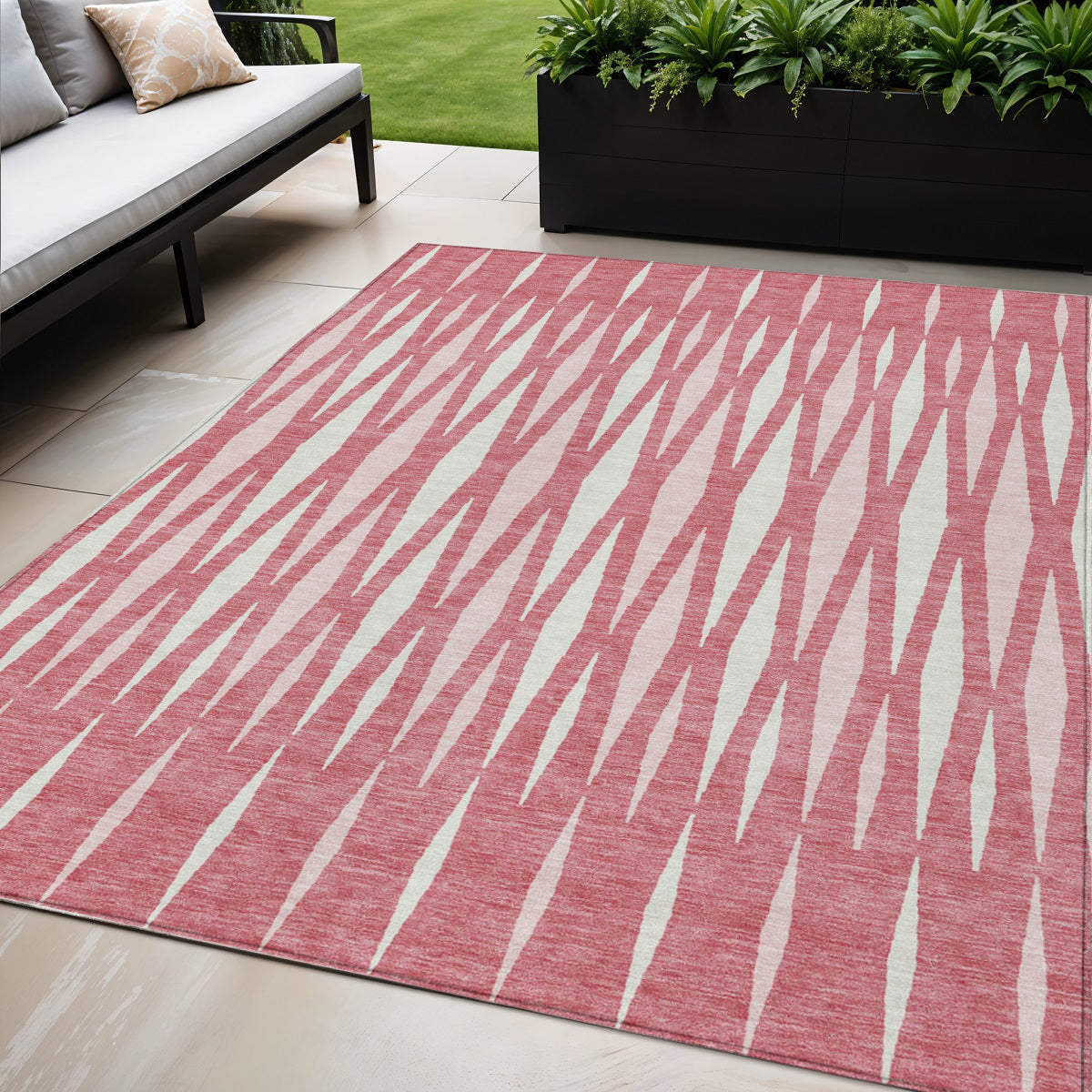 Tabselect Home Line 5' X 8' Blush And Ivory Geometric Washable Indoor Outdoor Area Rug