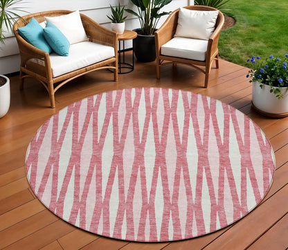Tabselect Home Line 8' Blush And Ivory Round Geometric Washable Indoor Outdoor Area Rug